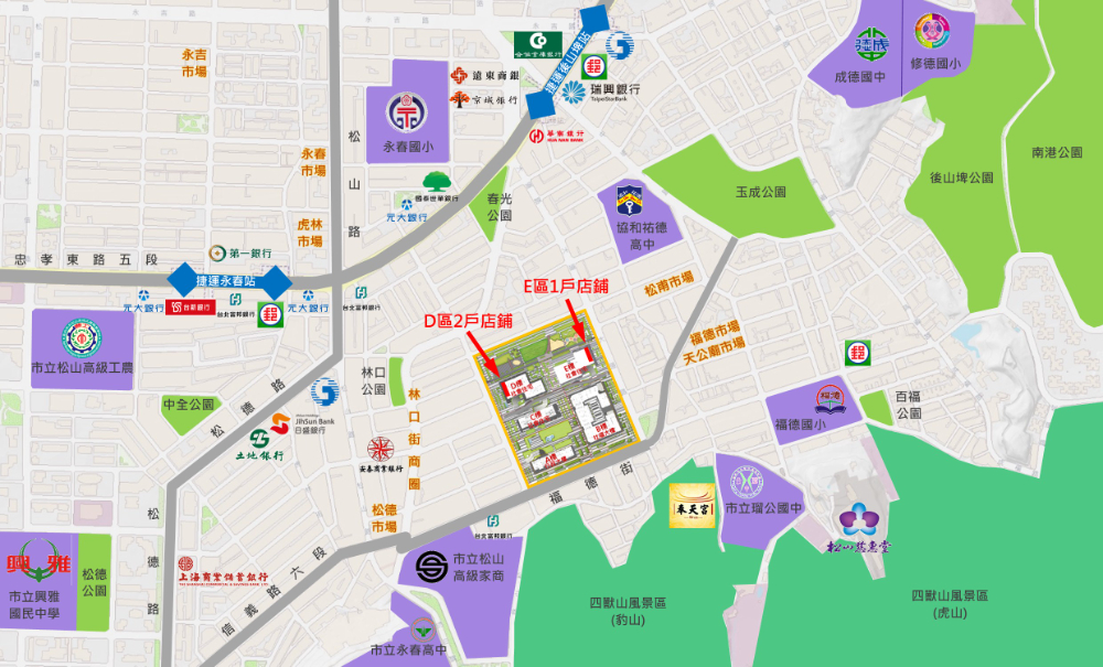 廣慈博愛園區社會住宅(D基地、E基地)店舖生活機能圖